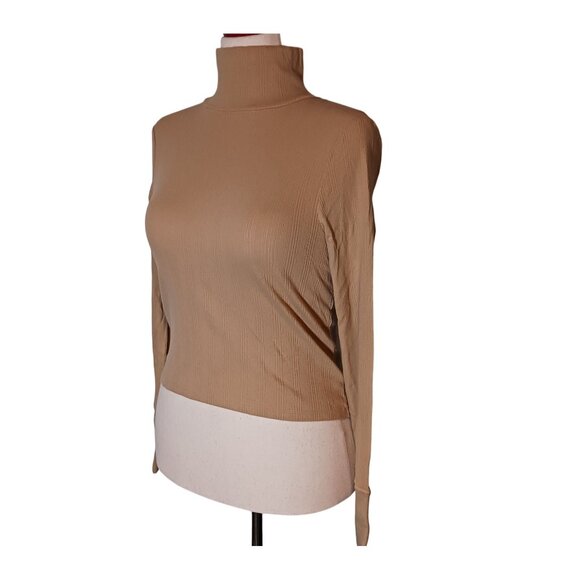 NEW Aerie Longsleeve Tan‎ Cotton Mock Neck Top Size M - Picture 3 of 13